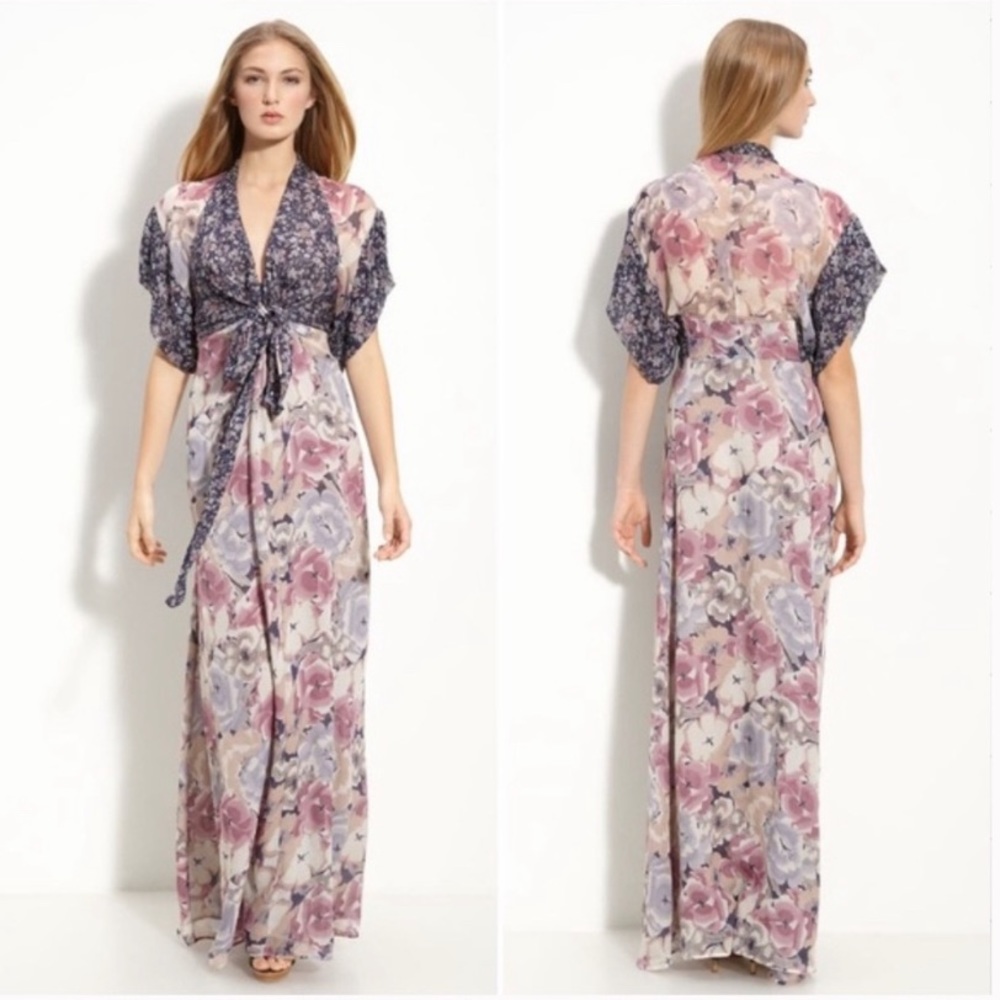 Winter Kate Women's Silk Floral Maxi Dress in Purple‎ and Pink Size Small